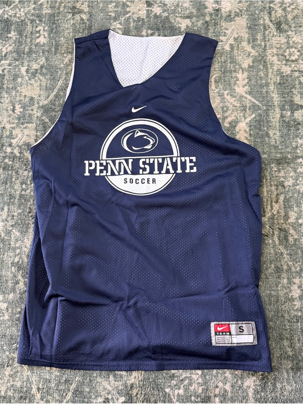 Nike Navy and White Penn State Soccer Reversible Mesh Tank